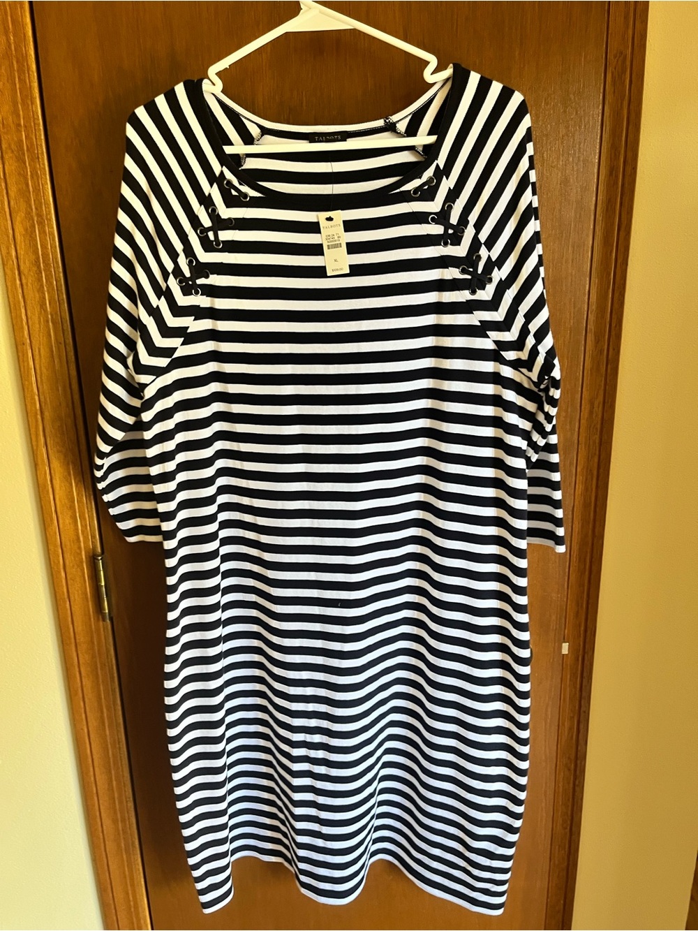 Talbots Black and White Striped Lace-Up Midi Dress new with tags xl